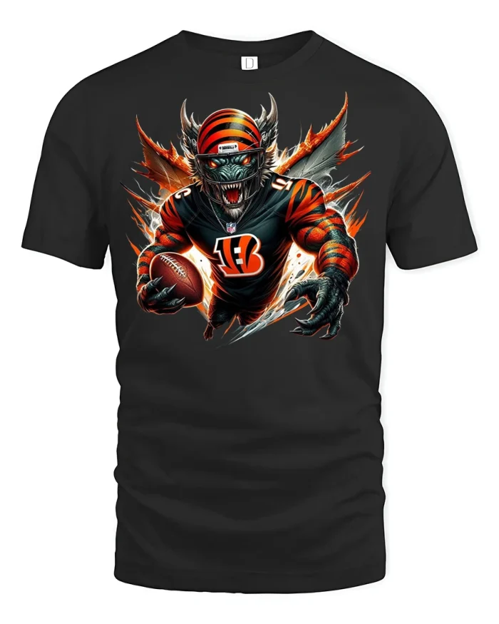 Fierce Tiger Football Monster Player Graphic T-Shirt - black t-shirt on white background