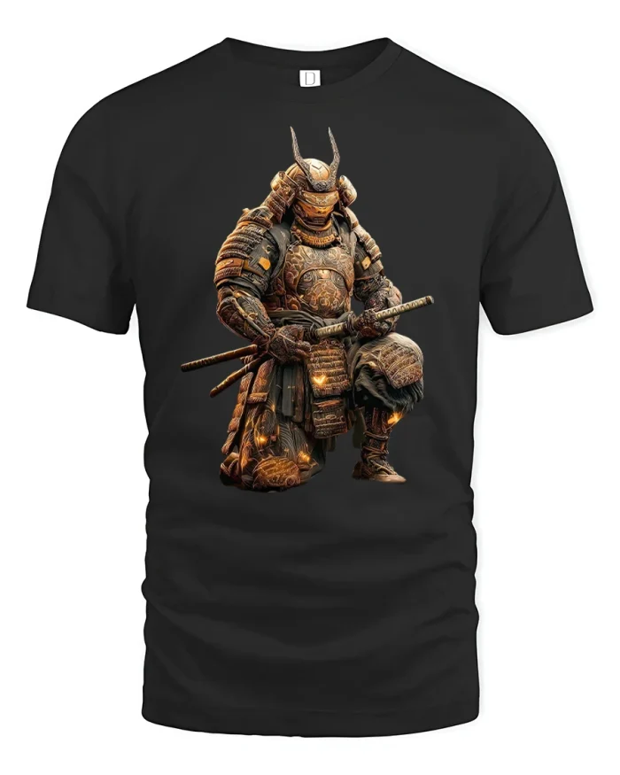 Golden Samurai Warrior Armor Japanese Art T-Shirt - black t-shirt on white background