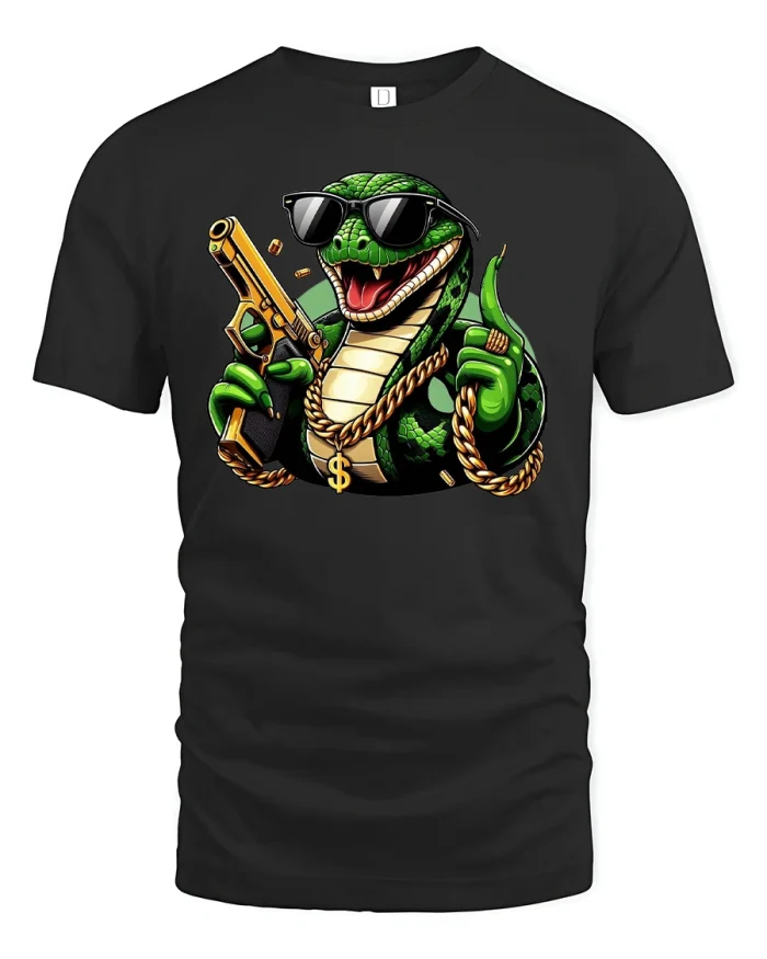 Gangsta Crocodile Money Swag Cool Graphic T-Shirt - black t-shirt on white background