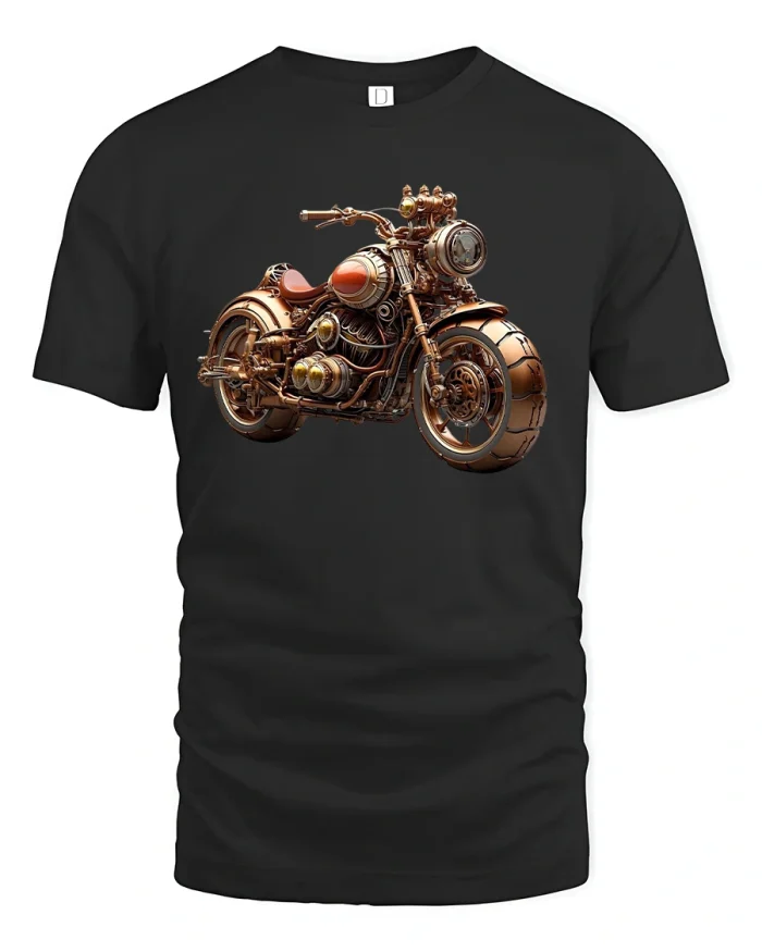 Steampunk Motorcycle Rider Gear Machine Graphic Tee - black t-shirt on white background