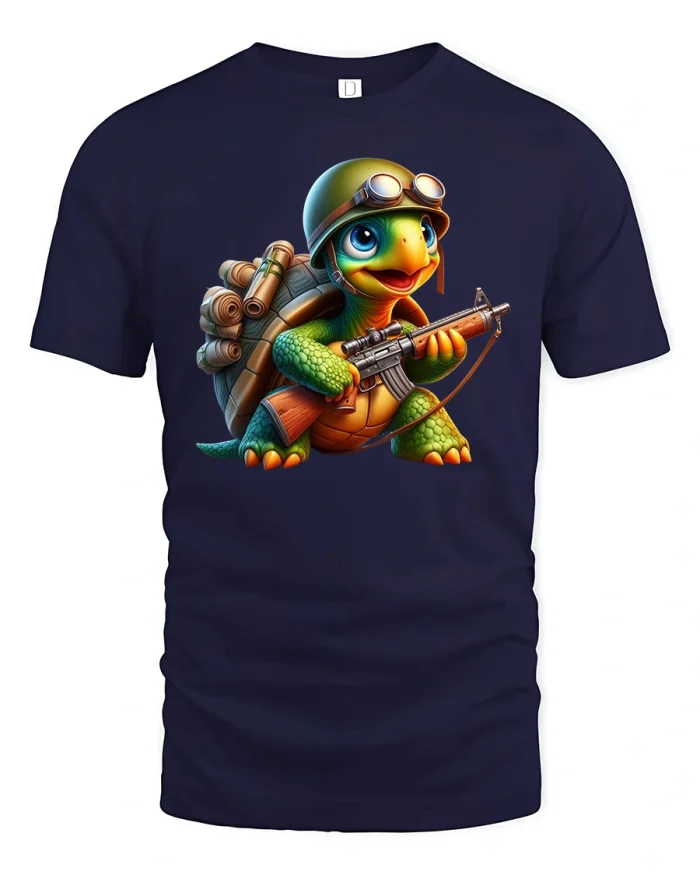 Battle Turtle Soldier Hero Cute Warrior Graphic Tee - navy t-shirt on white background