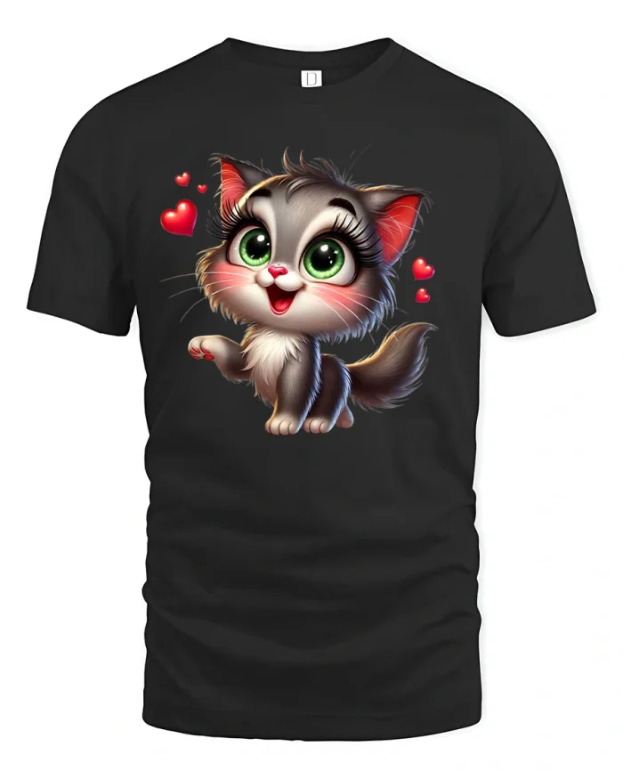 Cute Kitty Love Eyes T-Shirt for Cat Lovers - black t-shirt on white background