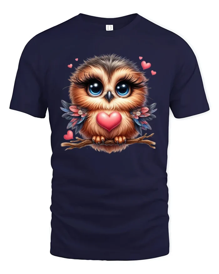 Cute Owl Love Heart T-Shirt for Animal Lovers - navy t-shirt on white background