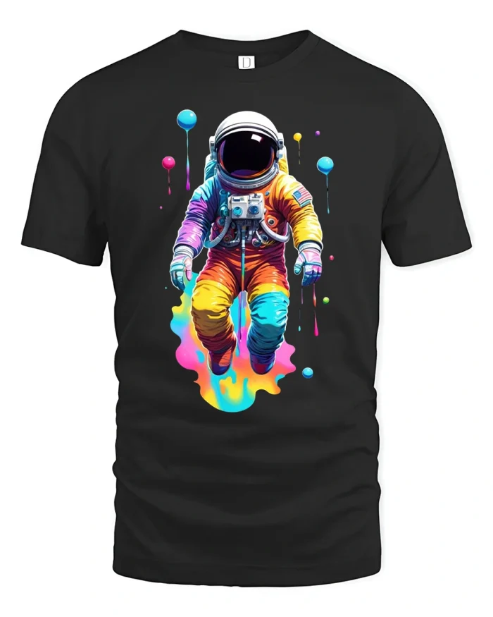 Color Splash Astronaut Space Art Graphic T-Shirt - black t-shirt on white background