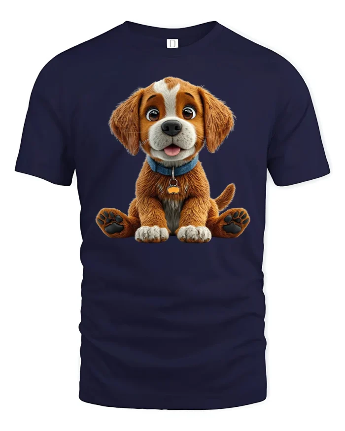 Cute Puppy Dog Cartoon Art Adorable Graphic T-Shirt - navy t-shirt on white background