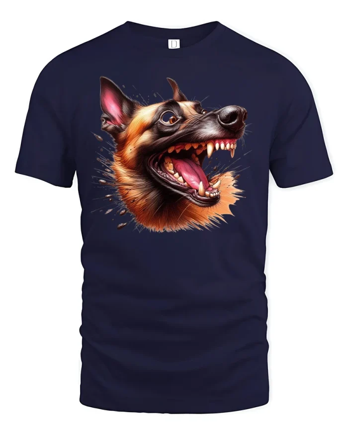Fierce Dog Head Art Splash Attack Graphic T-Shirt - navy t-shirt on white background