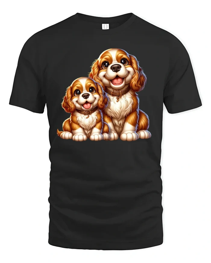 Cute Puppy Duo Adorable Dog Lover Art T-Shirt - black t-shirt on white background