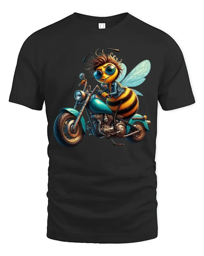 Cool Biker Bee Funny Motorcycle Rider T-Shirt - black t-shirt on white background