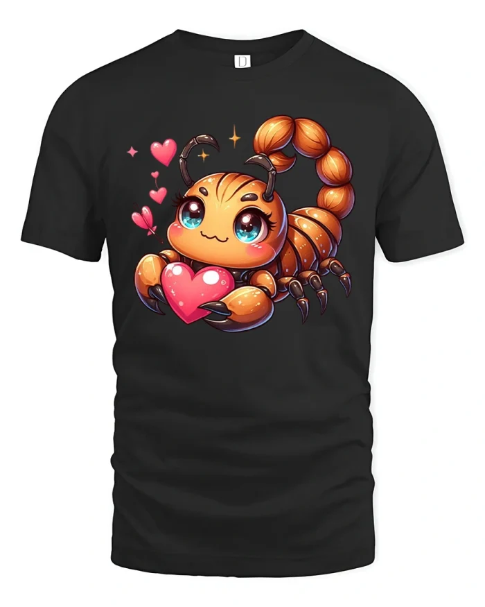 Cute Scorpion Holding Heart Funny Love T-Shirt - black t-shirt on white background
