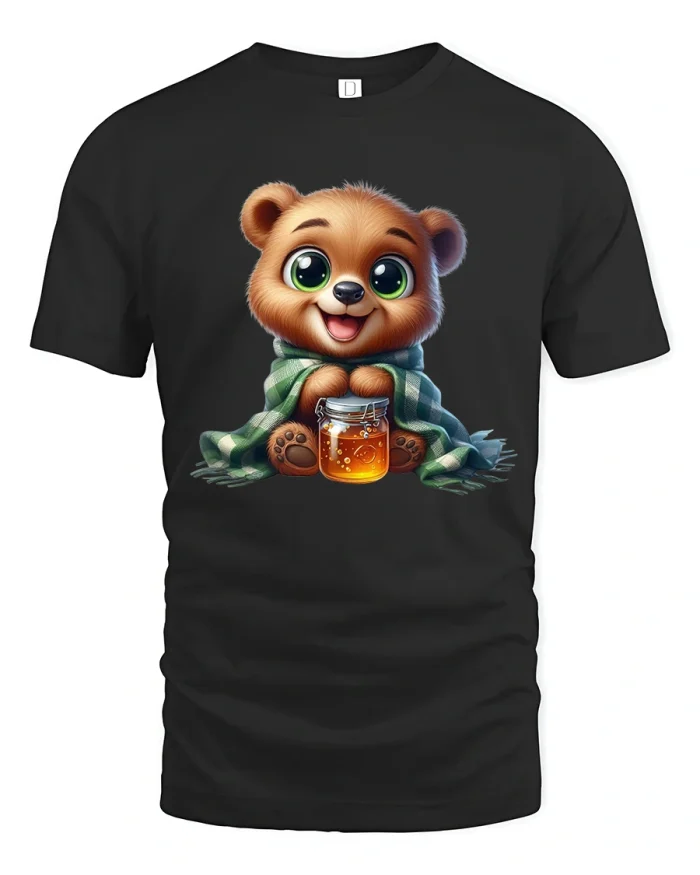 Cute Honey Bear Adorable Cartoon Graphic Art T-Shirt - black t-shirt on white background