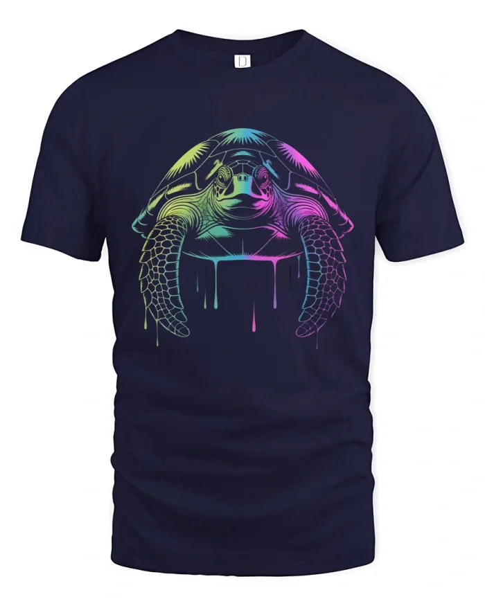Neon Turtle Glow Ocean Vibes Street Art Graphic Tee - navy t-shirt on white background