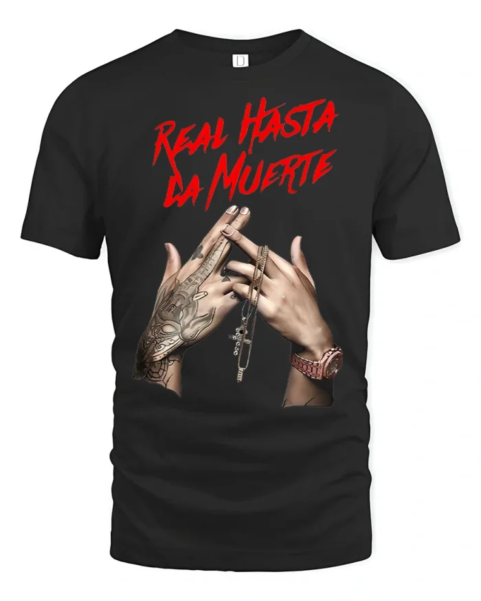 Real Hasta La Muerte Hands Graphic T-Shirt - black t-shirt on white background