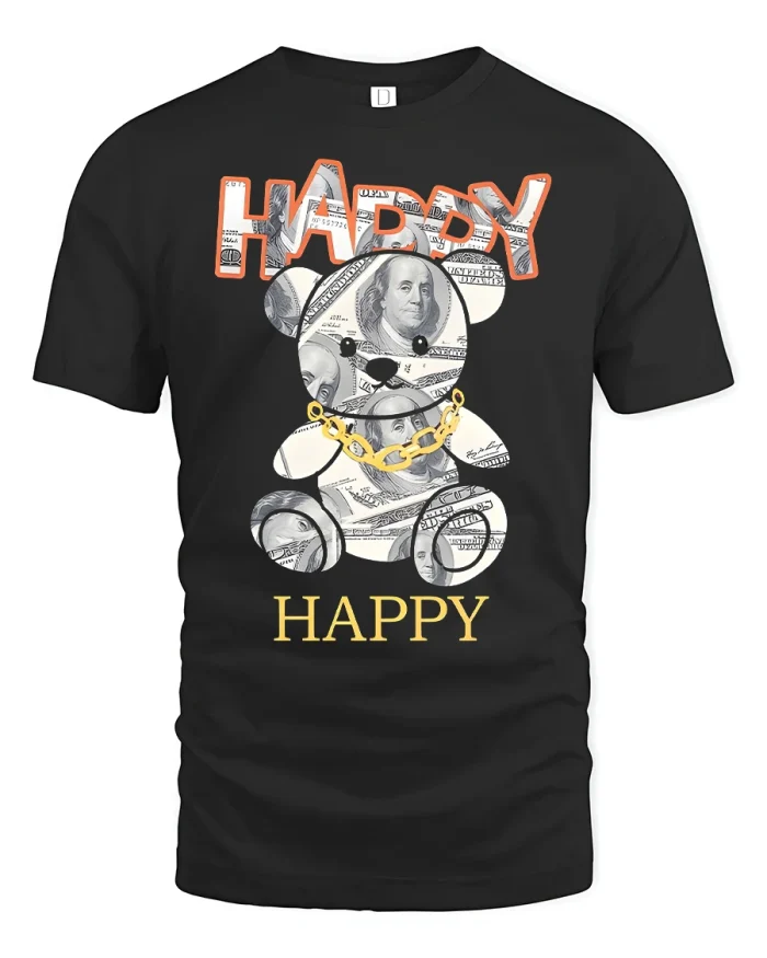 Happy Money Bear Graphic Streetwear T-Shirt - black t-shirt on white background