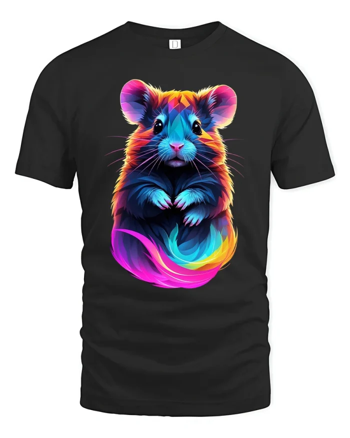 Colorful Neon Mouse Art Graphic T-Shirt - black t-shirt on white background