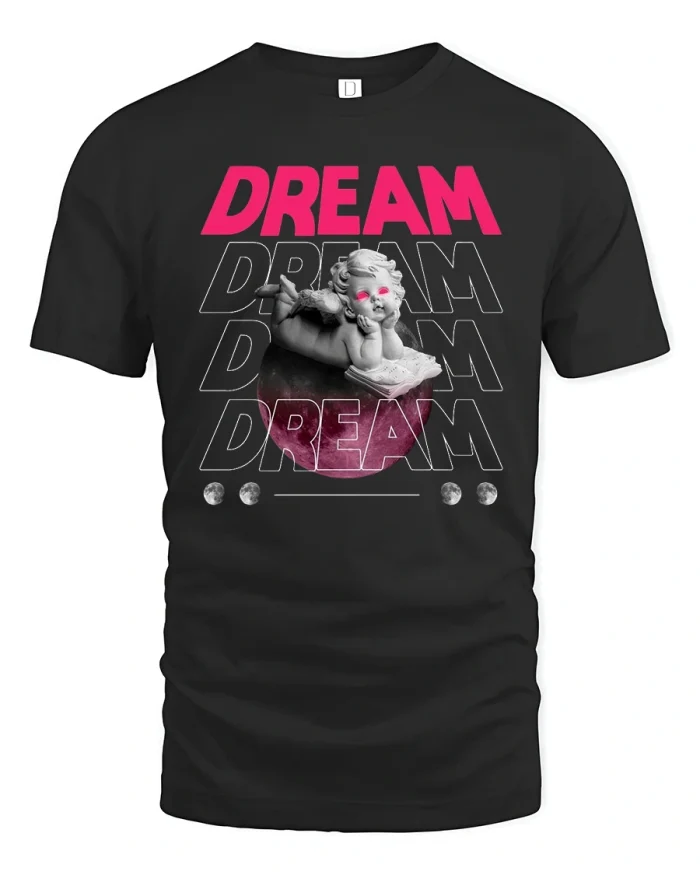 Dream Angel Aesthetic Moon Graphic T-Shirt - black t-shirt on white background