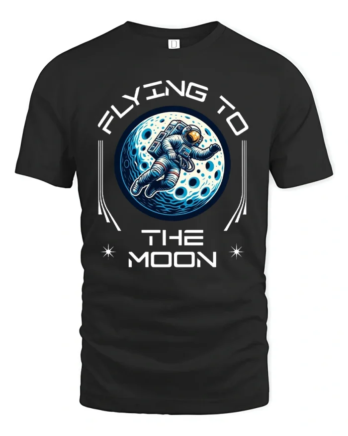 Flying to The Moon Astronaut Space T-Shirt - black t-shirt on white background