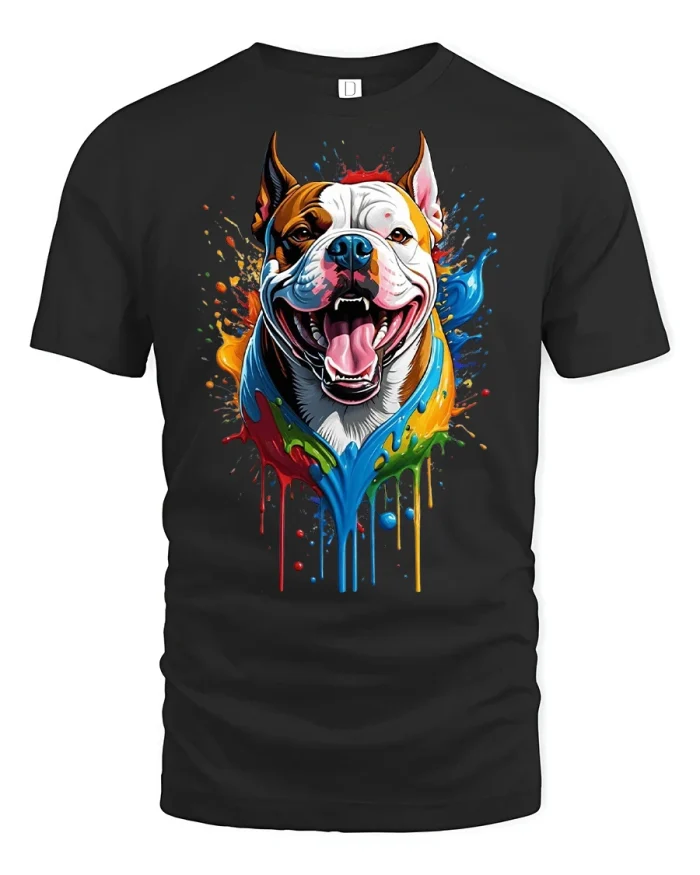 Colorful Pitbull Dog Art T-Shirt - black t-shirt on white background
