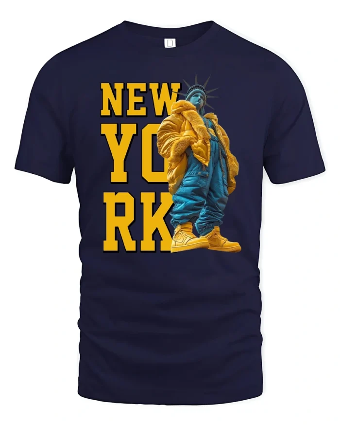 New York Statue of Liberty Streetwear Tee - navy t-shirt on white background