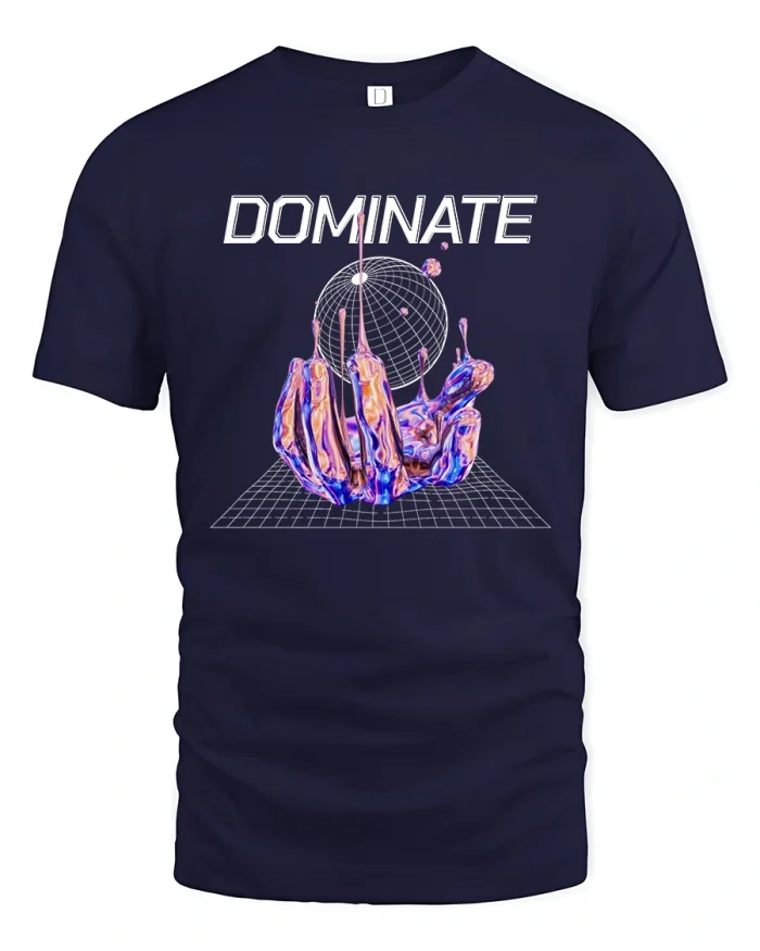 Dominate Futuristic Hand Graphic T-Shirt - navy t-shirt on white background