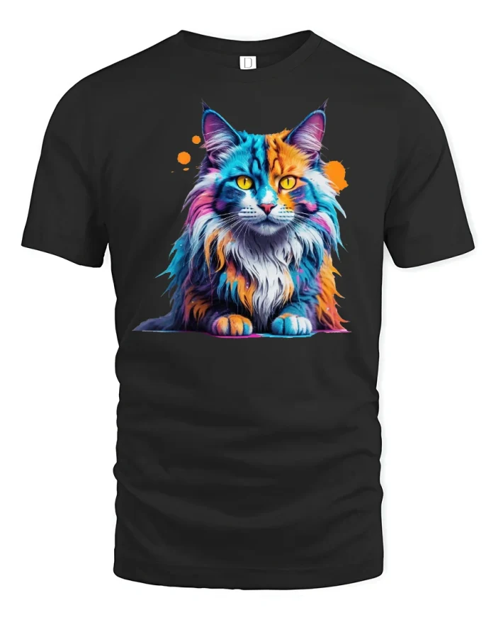 Colorful Cat Art Bright Painting Style T-Shirt - black t-shirt on white background