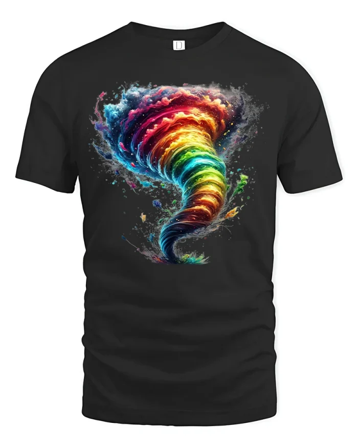 Colorful Rainbow Tornado Abstract T-Shirt - black t-shirt on white background