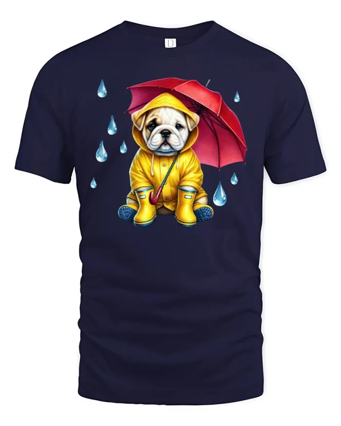 Cute Bulldog Raincoat Umbrella Tee - navy t-shirt on white background