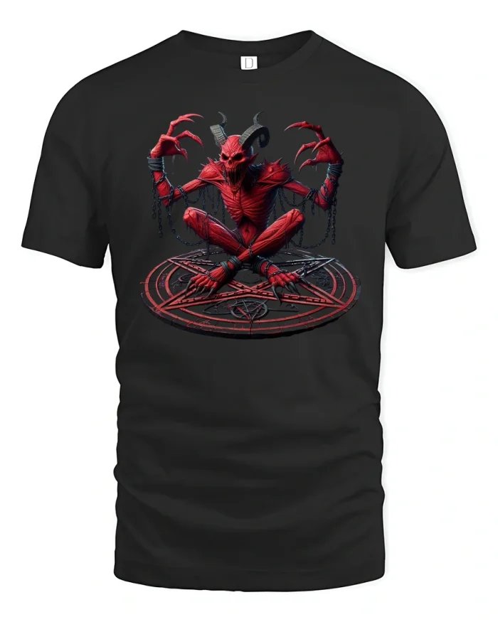 Dark Summoner Demon Pentagram T-Shirt - black t-shirt on white background