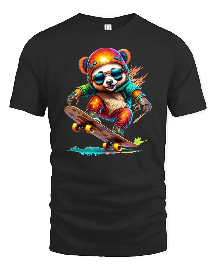 Cool Skater Panda Extreme Trick T-Shirt - black t-shirt on white background