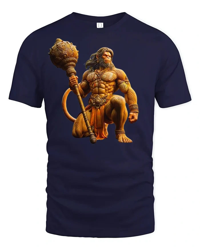 Mighty Monkey Warrior Hanuman Power T-Shirt - navy t-shirt on white background