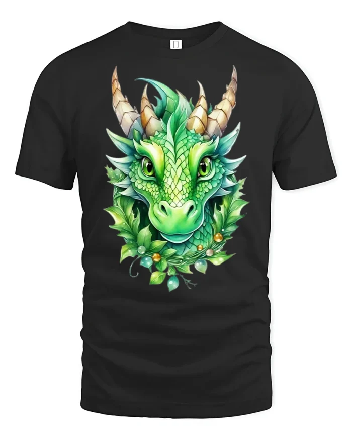 Cute Green Dragon Fantasy Nature T-Shirt - black t-shirt on white background
