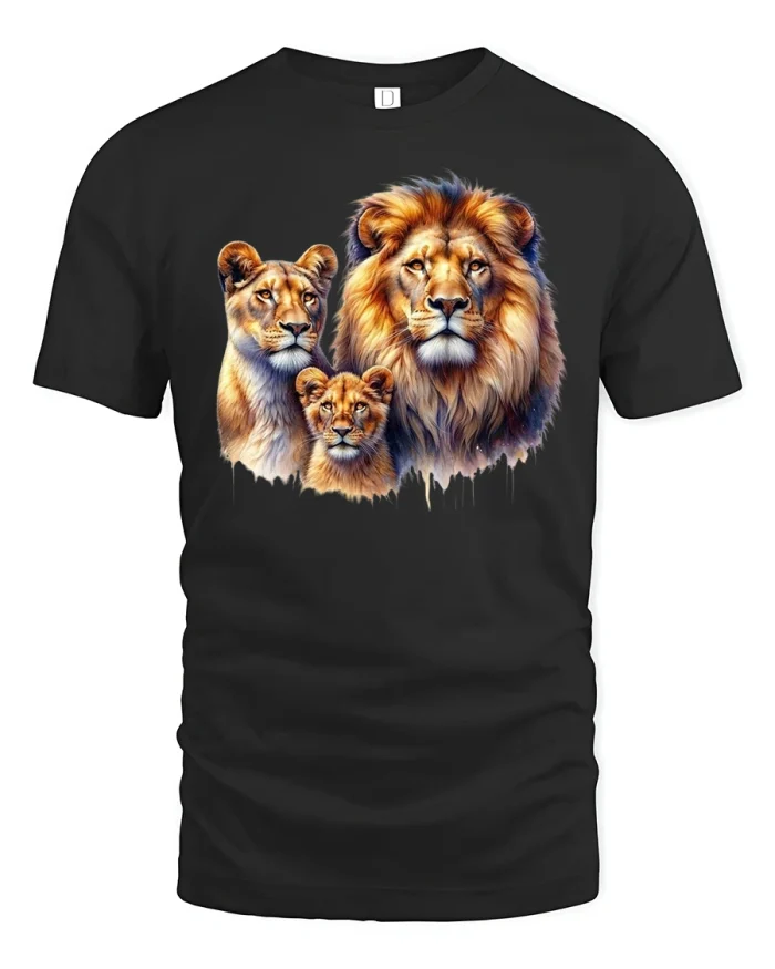Majestic Lion Family Pride King Safari T-Shirt - black t-shirt on white background