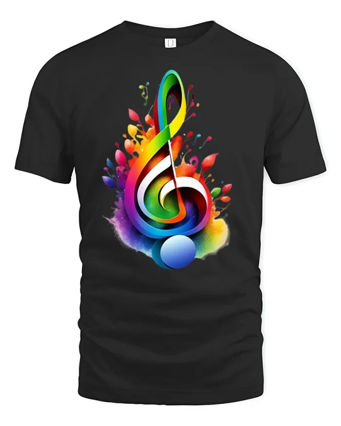 Vibrant Music Note Rainbow T-Shirt - black t-shirt on white background