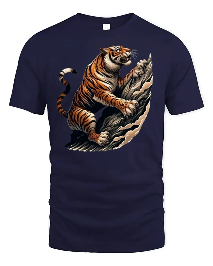 Fierce Tiger Mountain Climb Power T-Shirt - navy t-shirt on white background