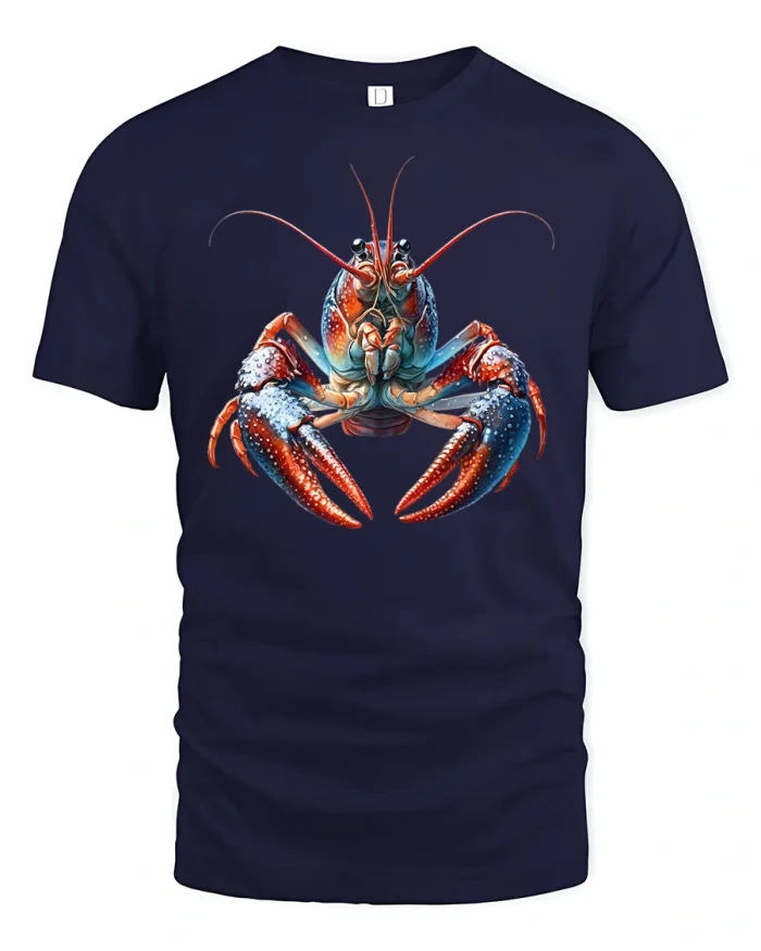 Colorful Lobster Sea Life Graphic Art T-Shirt - navy t-shirt on white background