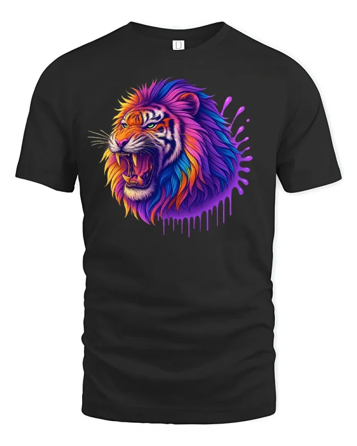 Vibrant Roaring Tiger T-Shirt - black t-shirt on white background