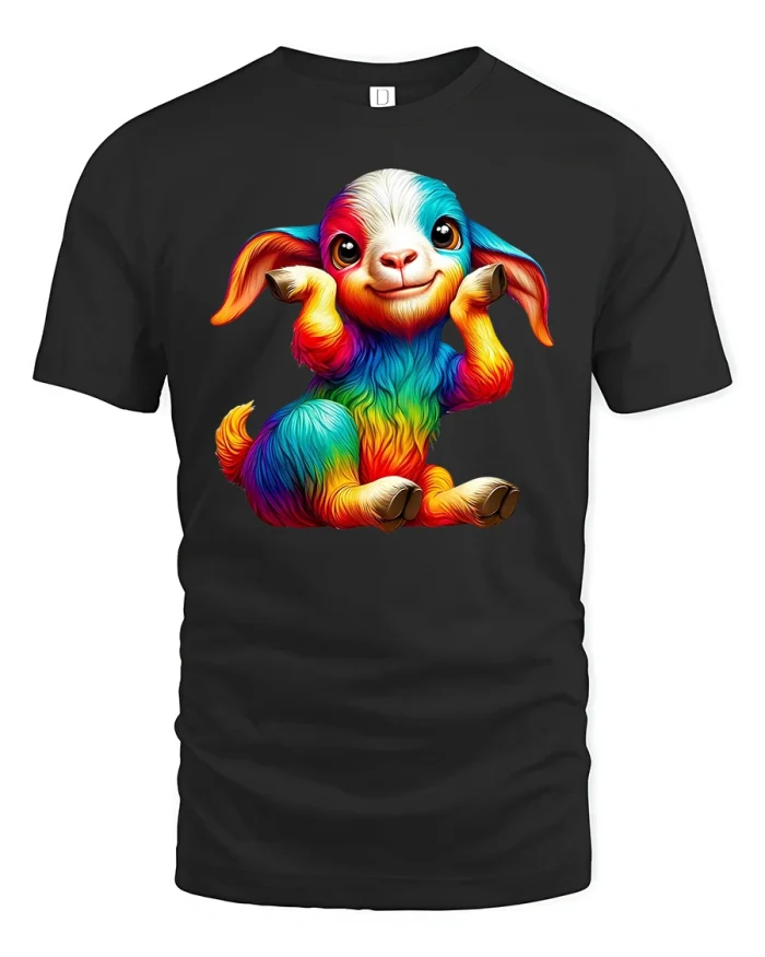 Rainbow Baby Goat T-Shirt - black t-shirt on white background