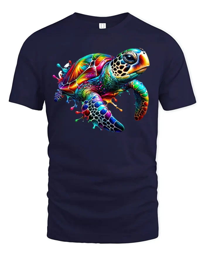 Color Splash Turtle T-Shirt - navy t-shirt on white background
