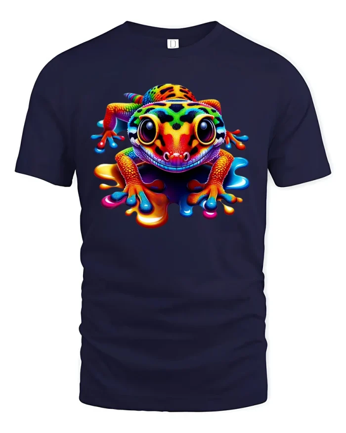 Color Splash Gecko T-Shirt - navy t-shirt on white background