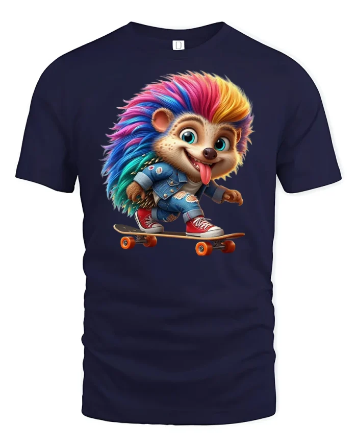 Skateboard Hedgehog T-Shirt - navy t-shirt on white background