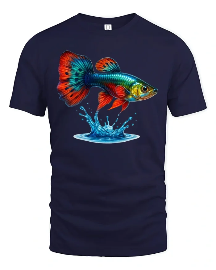 Guppy Fish T-Shirt for Aquarium Lovers - navy t-shirt on white background