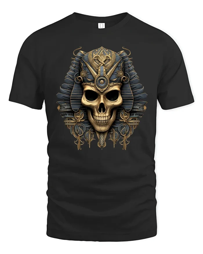 Pharaoh Skull T-Shirt Ancient Egyptian Warrior Design - black t-shirt on white background