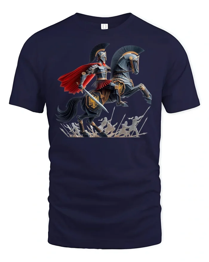 Spartan Warrior Horseback T-Shirt Ancient Battle Design - navy t-shirt on white background