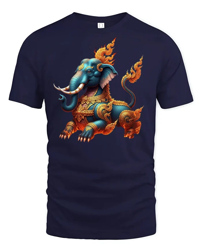Mythical Fire Elephant T-Shirt Fantasy Spirit Design - navy t-shirt on white background