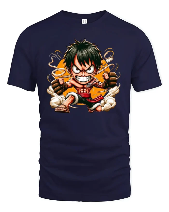 Anime Fighter T-Shirt Cool Cartoon Warrior Graphic - navy t-shirt on white background