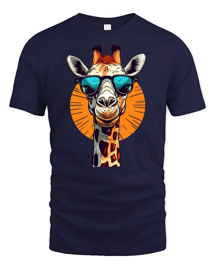 Cool Giraffe T-Shirt Funny Animal Shades Graphic Tee - navy t-shirt on white background