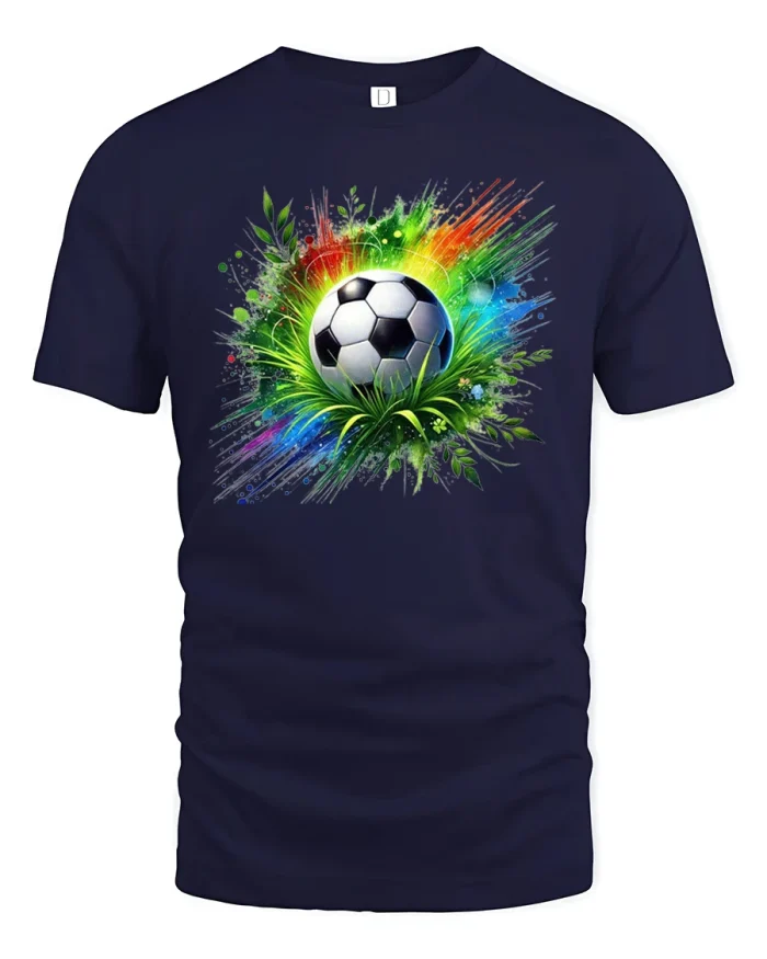 Color Splash Soccer T-Shirt Cool Sports Graphic Tee - navy t-shirt on white background