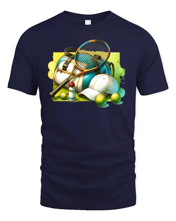 Tennis Gear T-Shirt Cool Sports Bag Graphic Tee - navy t-shirt on white background