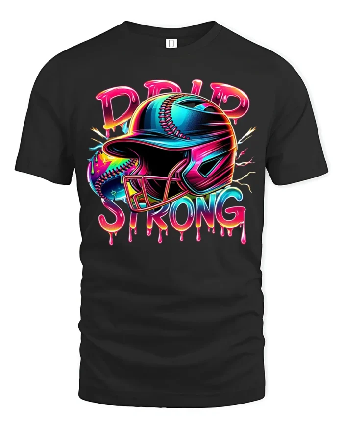 Drip Strong T-Shirt Cool Neon Softball Graphic Tee - black t-shirt on white background