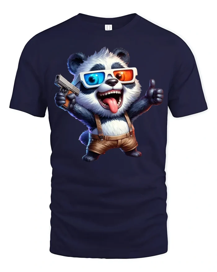 Funny Panda T-Shirt Cool 3D Glasses Thumbs Up Tee - navy t-shirt on white background