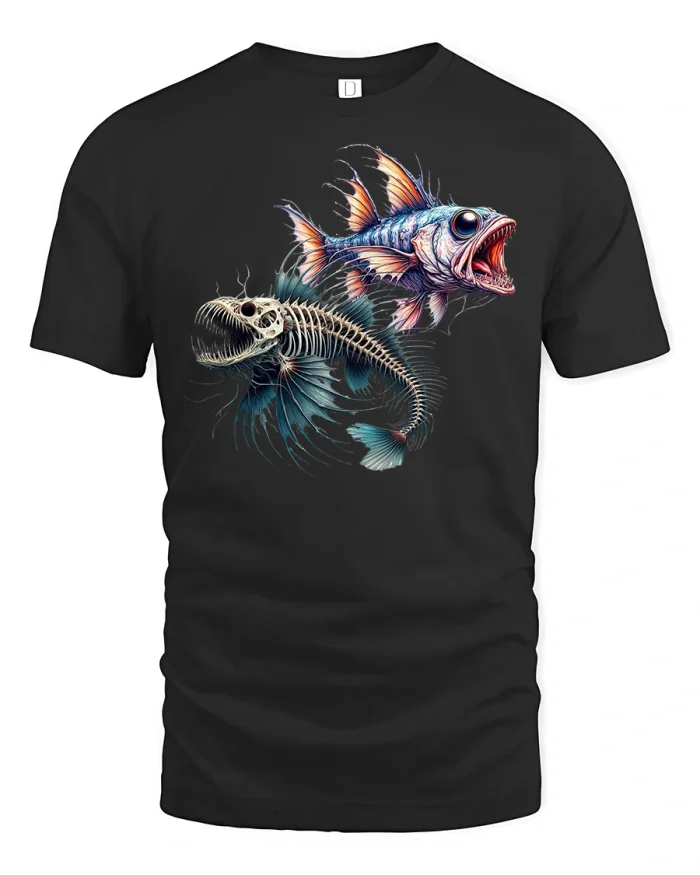 Deep Sea Predator Attack Graphic T-Shirt for Men - black t-shirt on white background